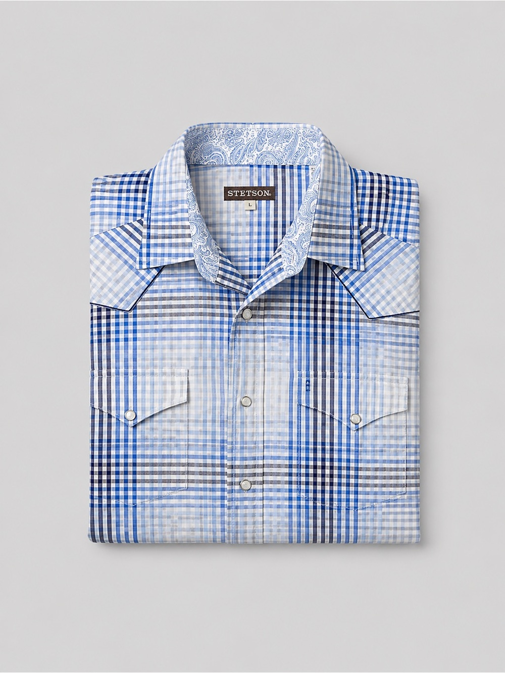 Stetson Mens Pearl Snap Button Up Shirt Large Patchwork Western Rodeo Ranch